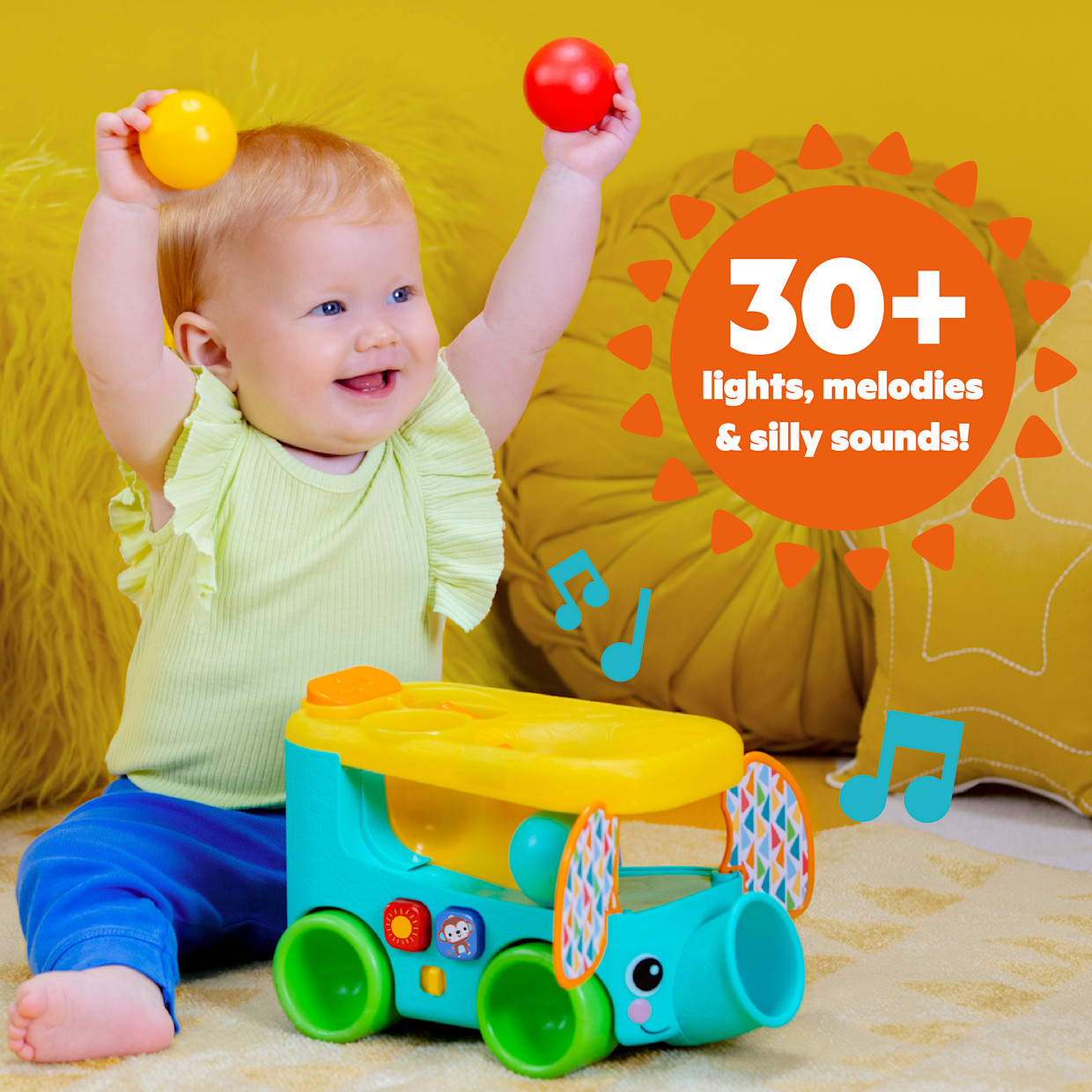 Bright Starts Pop & Roll Safari Bus Ball Play Toy - Elephant.