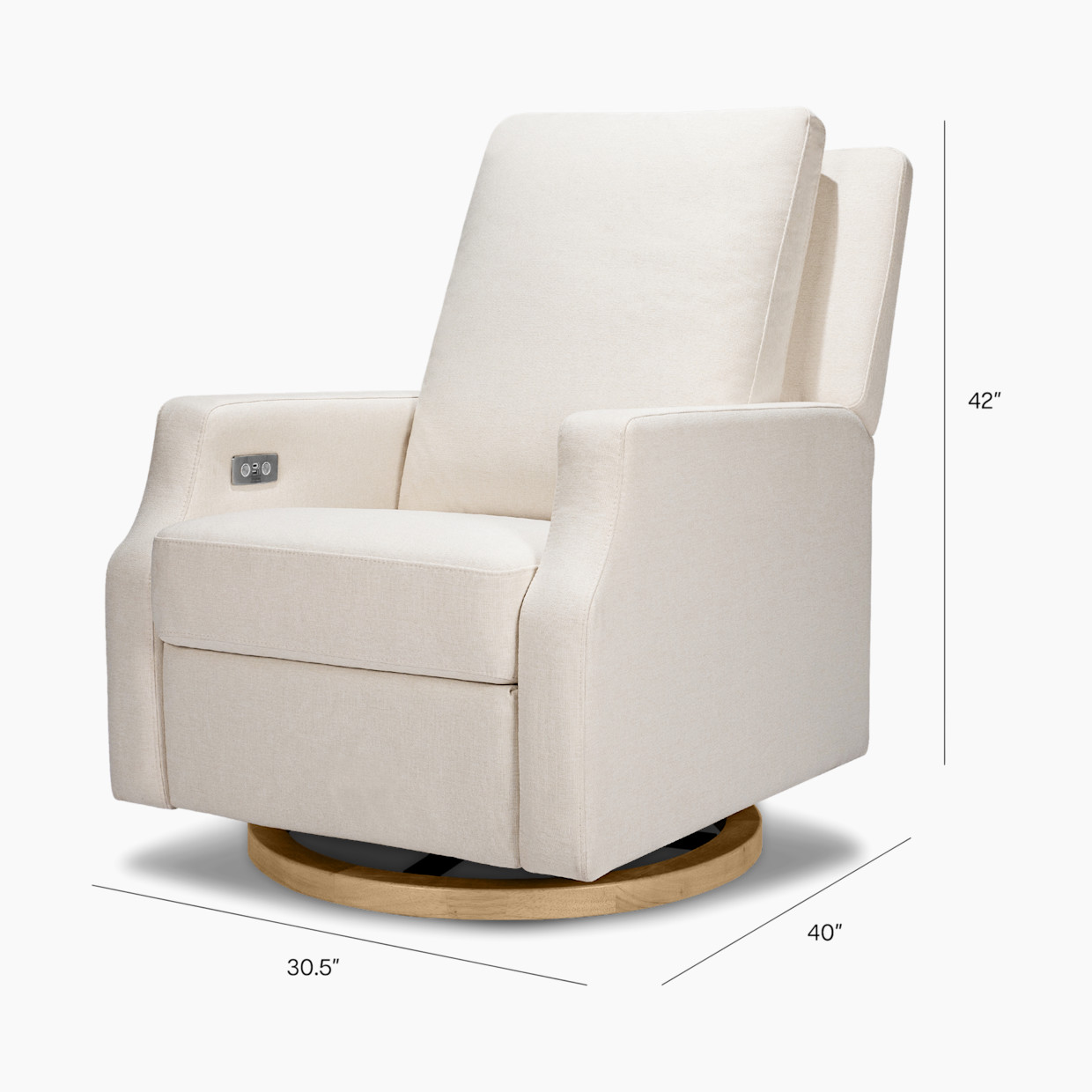 Namesake Crewe Electronic Recliner and Swivel Glider - Performance Cream Eco-Weave With Light Wood Base.