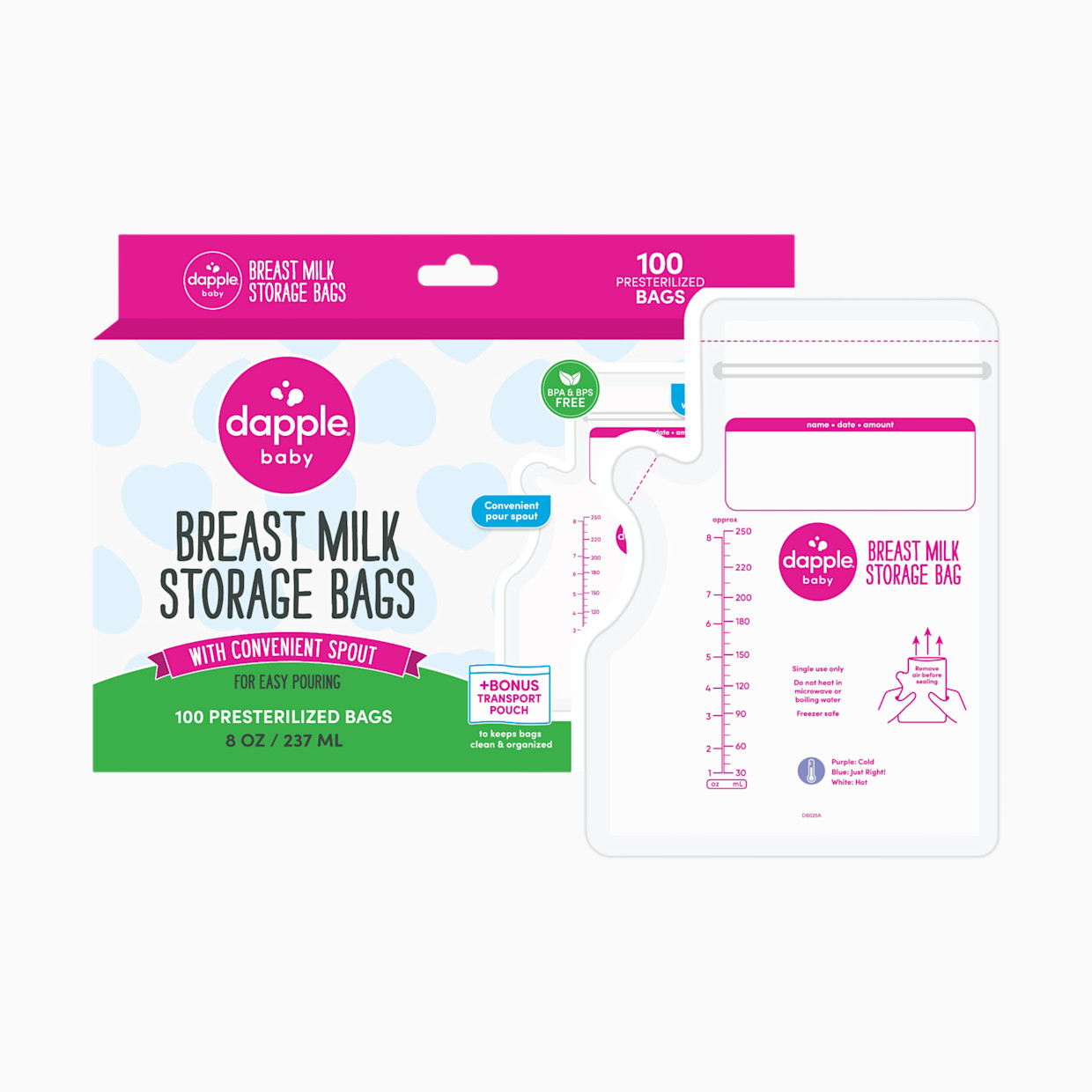 Dapple Temp-Sensing No-Leak Breast Milk Storage Bag with Easy Pour Spout - 100.