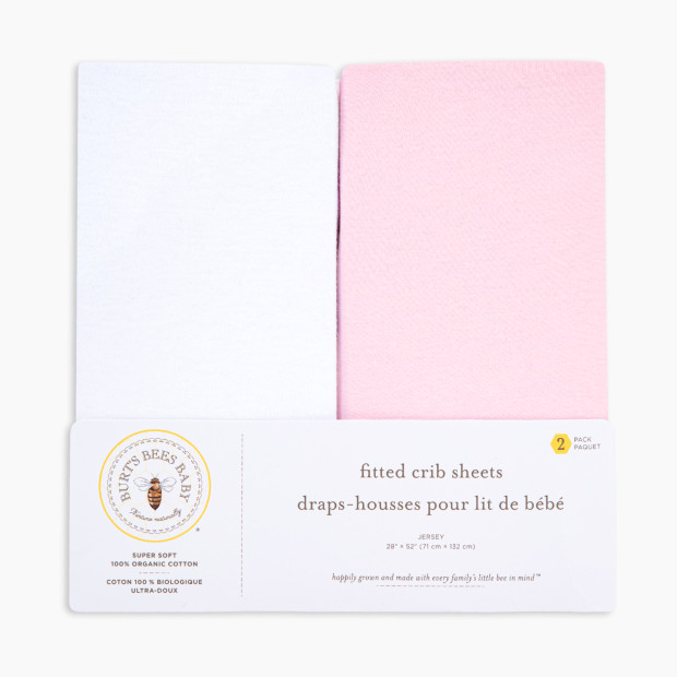 Burt's Bees Baby Organic Cotton Fitted Crib Sheets for Standard Crib and Toddler Mattresses (2 Pack) - Blossom/Cloud.