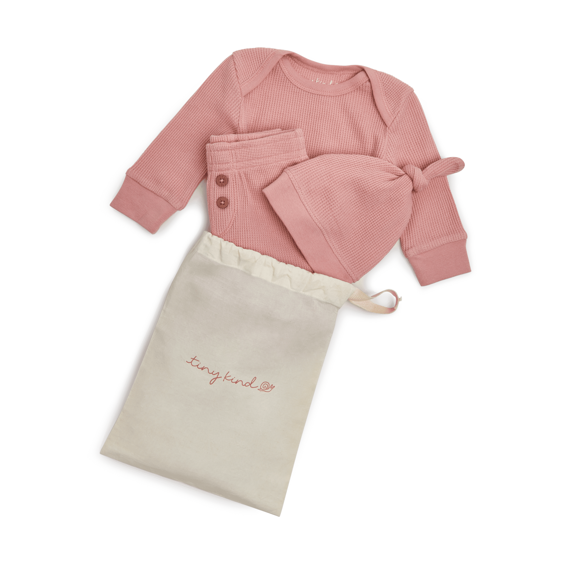 Tiny Kind 3 Piece Organic Waffle Set - Rose, 0-3 M.