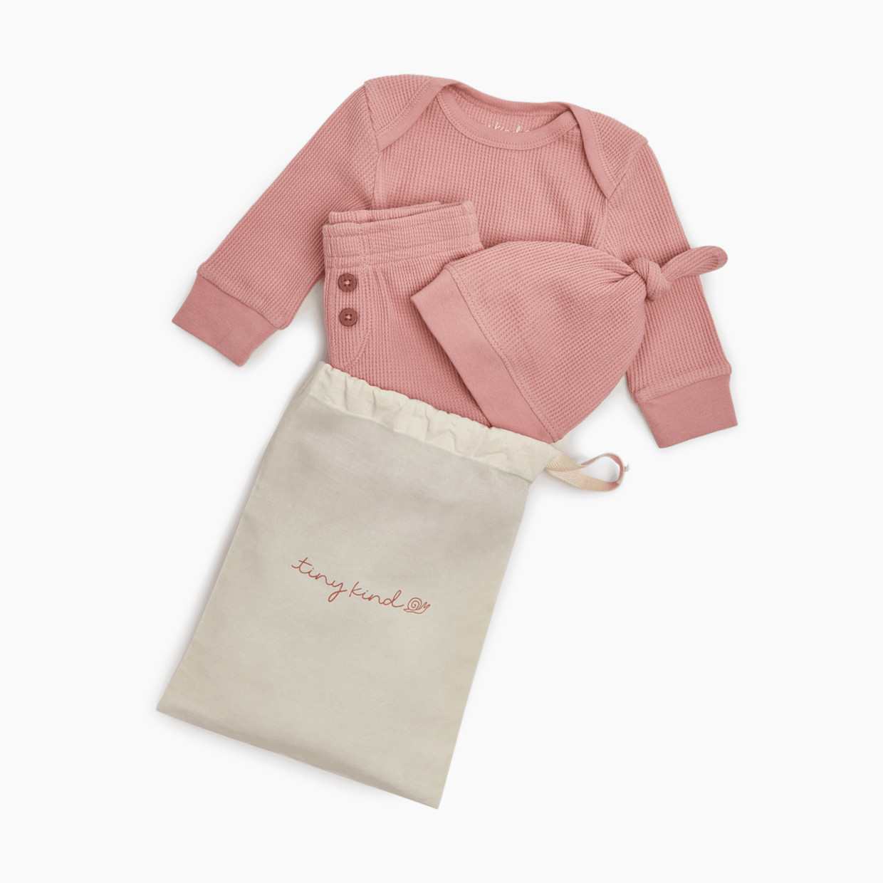 Tiny Kind 3 Piece Organic Waffle Set - Rose, Newborn.