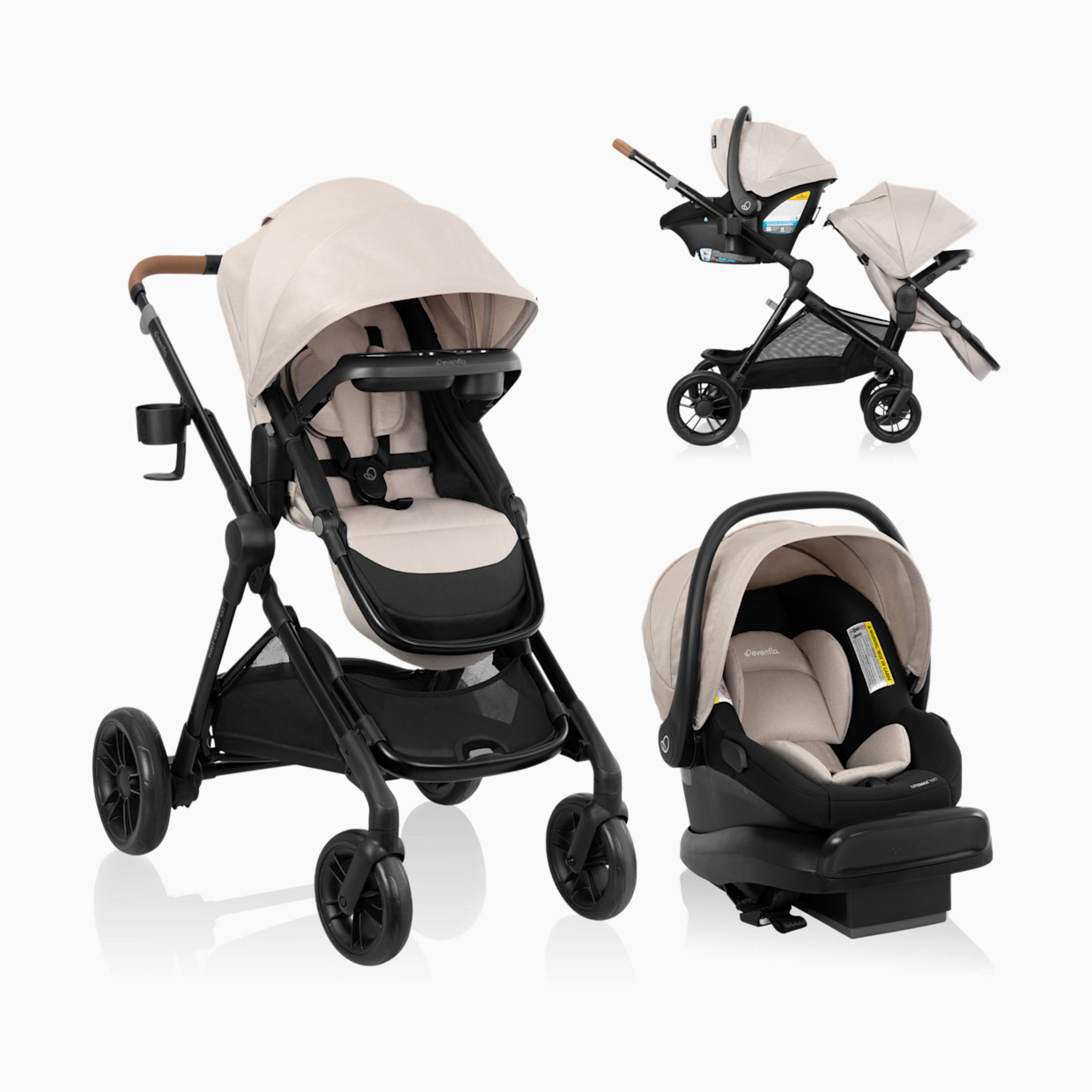 Evenflo Pivot Xpand NXT Travel System featuring LiteMax NXT Infant Car Seat - Canyon Beige.