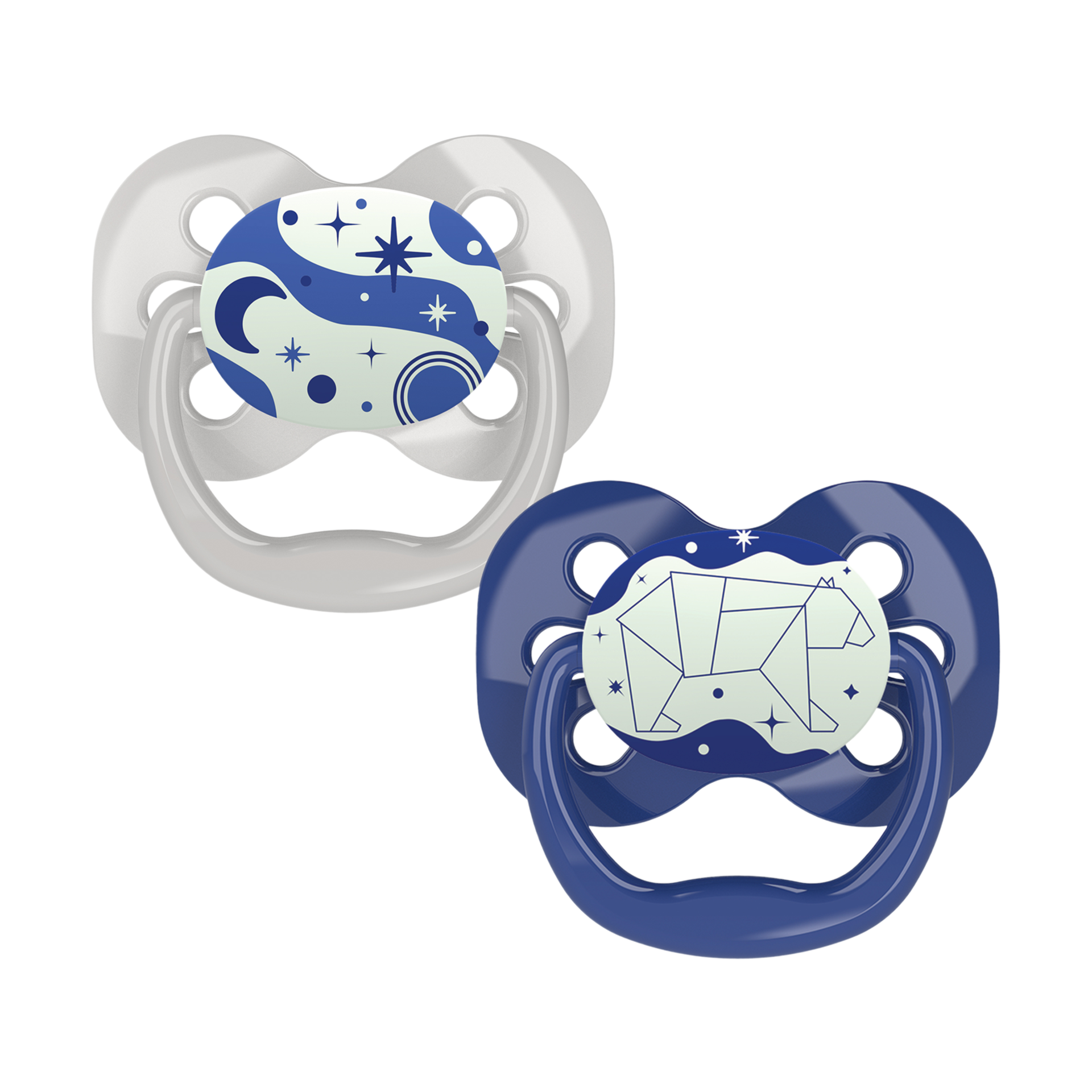 Dr. Brown's Advantage Glow-in-the-Dark Baby Pacifier, Fully Symmetrical Soother with Soft Silicone Bulb, Blue Ocean, 0-6m, BPA Free, 2 Pack