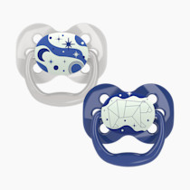 Dr. Brown's Advantage Glow-in-the-Dark Baby Pacifier, Fully Symmetrical Soother with Soft Silicone Bulb, Blue Ocean, 0-6m, BPA Free, 2 Pack