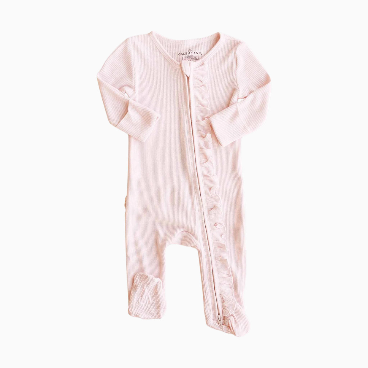 Caden Lane Bamboo Waffle Ruffle Zipper Footie - Pearl Pink, 3-6 M.