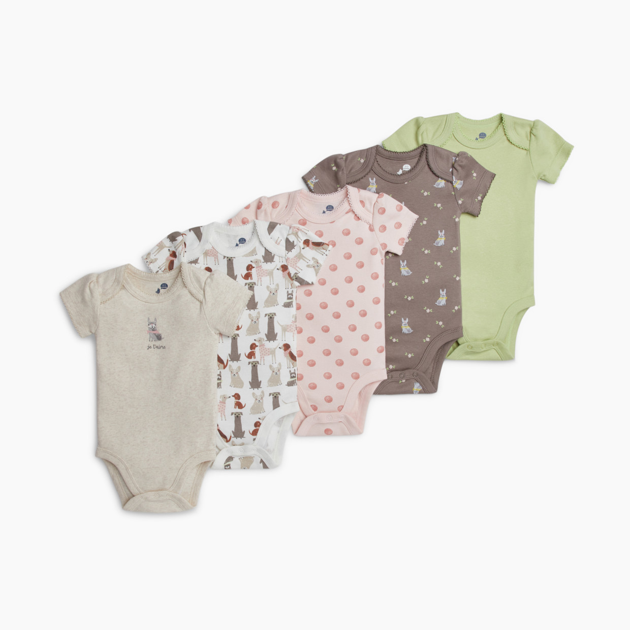 Small Story Short Sleeve Bodysuit Printed (5 Pack) - All Over Dogs, 3-6 M.