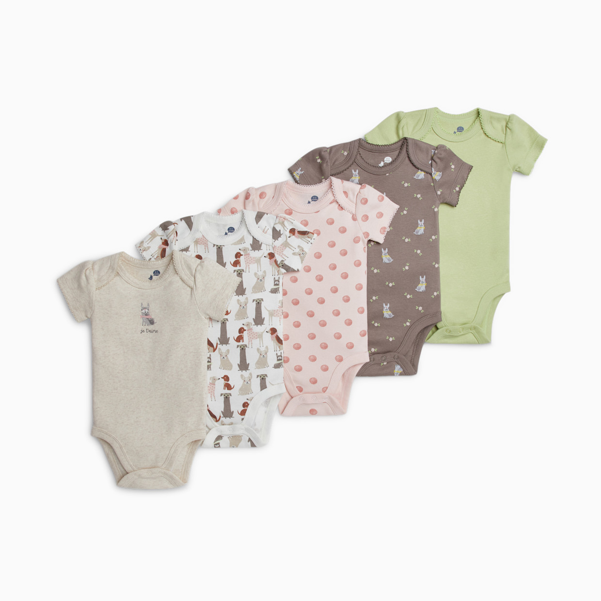Small Story Organic Cotton Short Sleeve Print Mix Bodysuit (5 Pack) - All Over Dogs, 0-3 M.