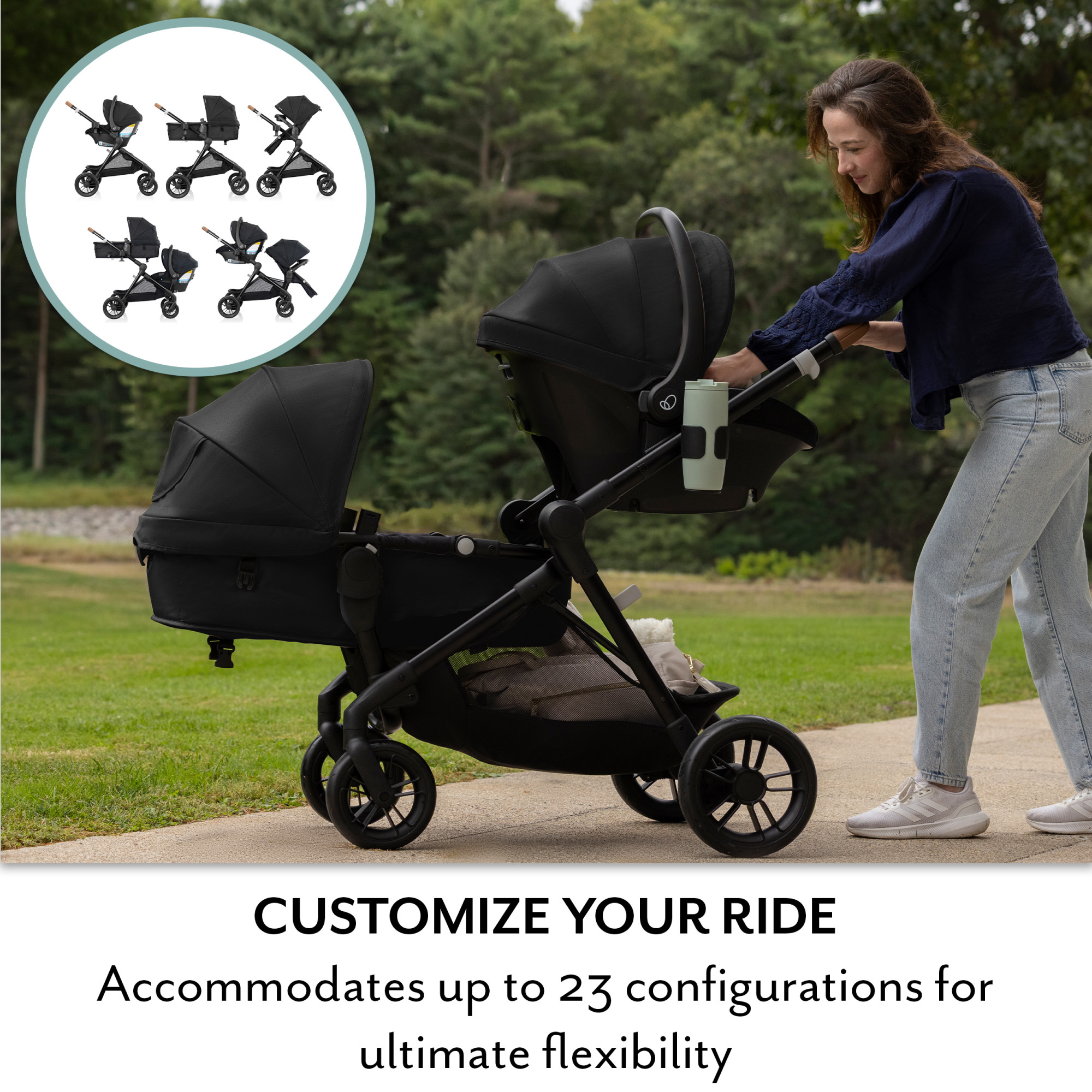 Evenflo Pivot Xpand NXT Travel System featuring LiteMax NXT Infant Car Seat - Coal Black.