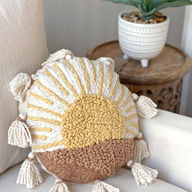 Crane Baby Embroidered Round Pillow - Sunshine.