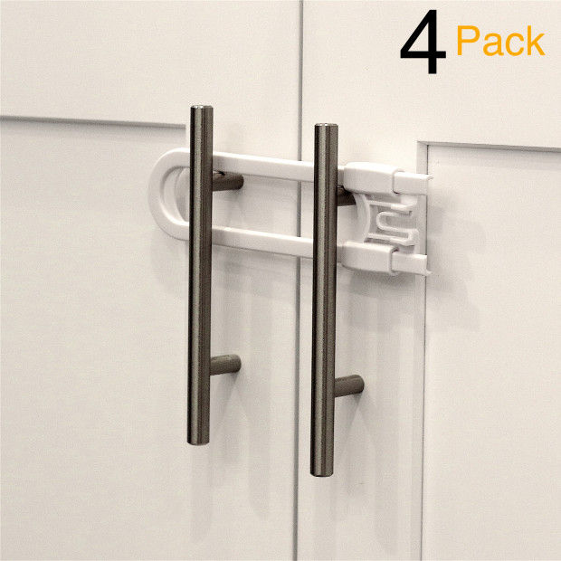 Jool Baby U Shape Sliding Cabinet Locks (4 Pack) - White.