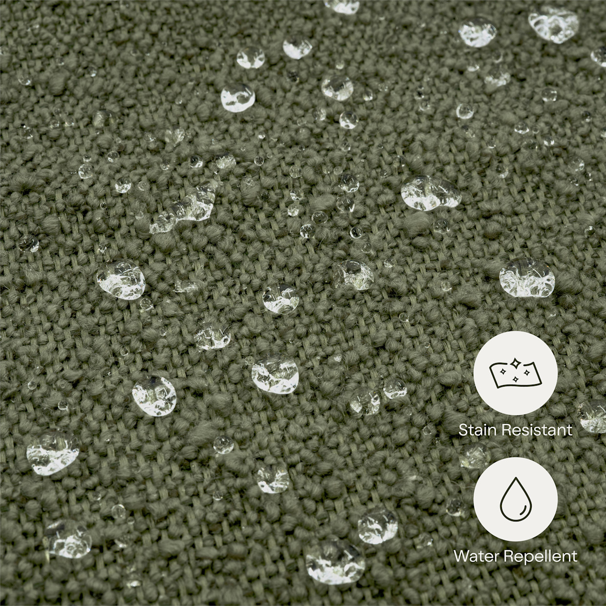 Namesake Tuffet Storage Ottoman - Performance Olive Boucle With Honey Ball Feet.