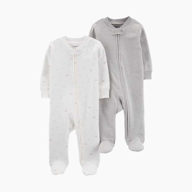 Carter's Zipper Footie with Snap (2 Pack) - Ivory/Grey, Newborn.