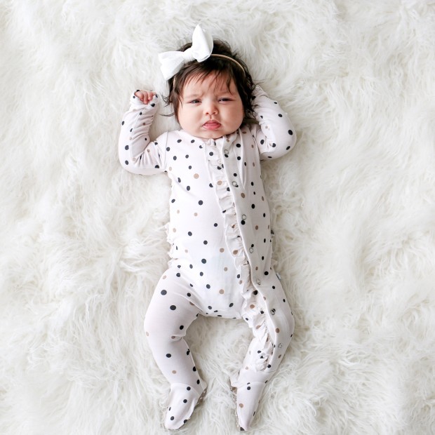 Posh Peanut Footie Snap One Piece - Jamie Polka Dot, Newborn.