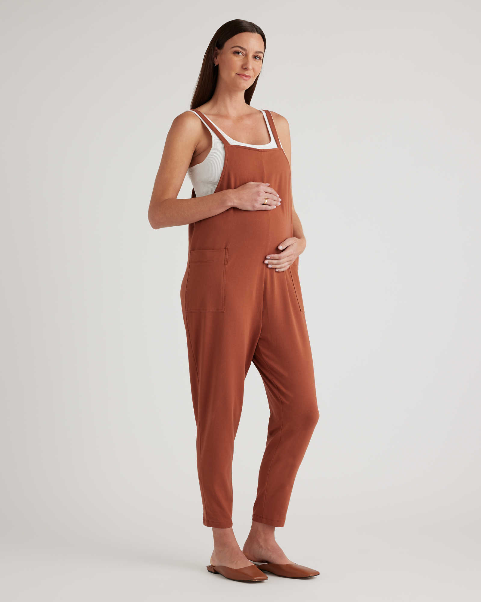 Quince Organic Cotton Maternity Overalls.