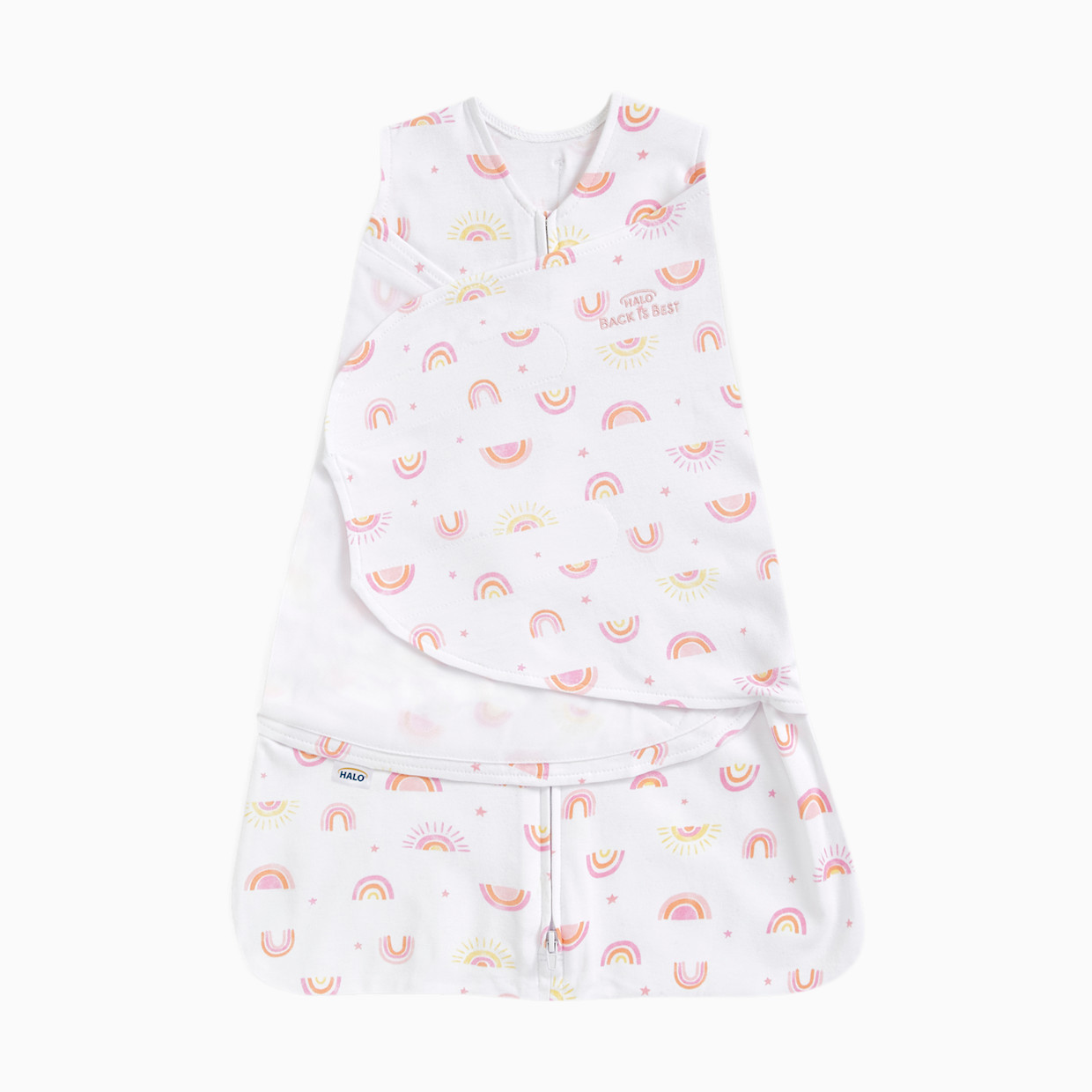 Halo SleepSack Swaddle Cotton - Sunshine Rainbows, Small.