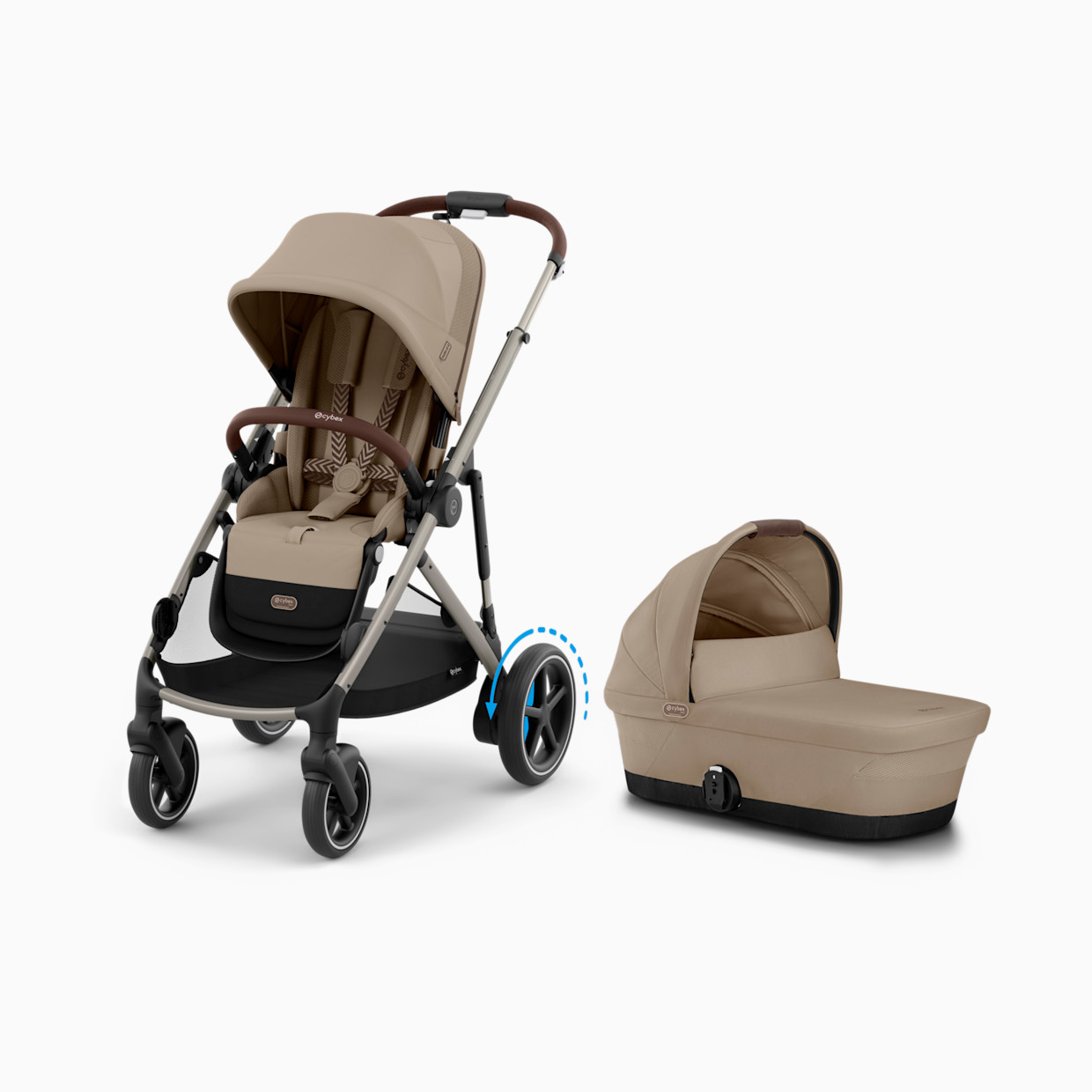 Cybex e-GAZELLE S Stroller + GAZELLE S Cot Bundle - Almond Beige.