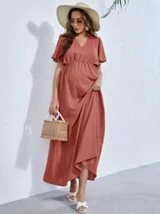SHEIN Maternity V Neck Butterfly Sleeve Dress - $20.49.