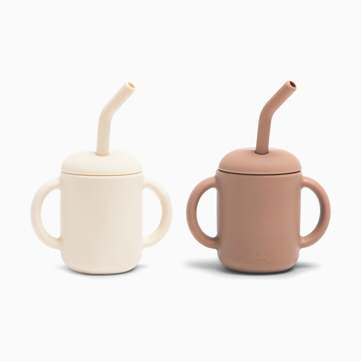 AEIOU Sippy Cup with Straw - Clay + Oat Milk.