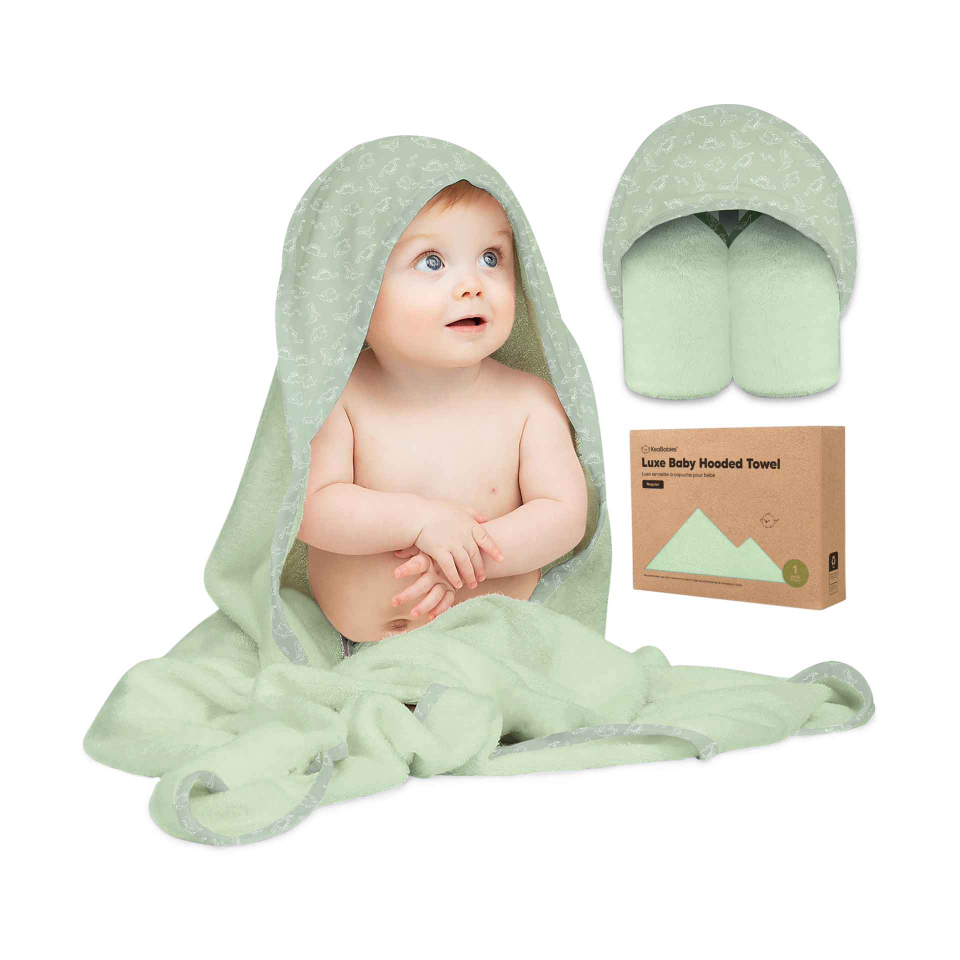 KeaBabies Hooded Baby Towel for Newborn - Viscose Derived from Bamboo Large Baby Bath Towels with Hood for Boys, Girls, Toddler, Extra Absorbent & Soft Newborn Bath Essentials (Dinos, Regular)