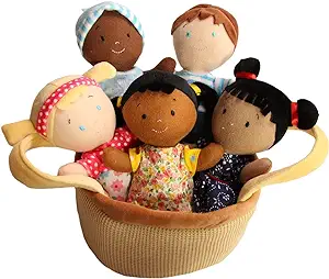 Snuggle Stuffs Basket of Buddies 8" Plush Diversity Dolls.