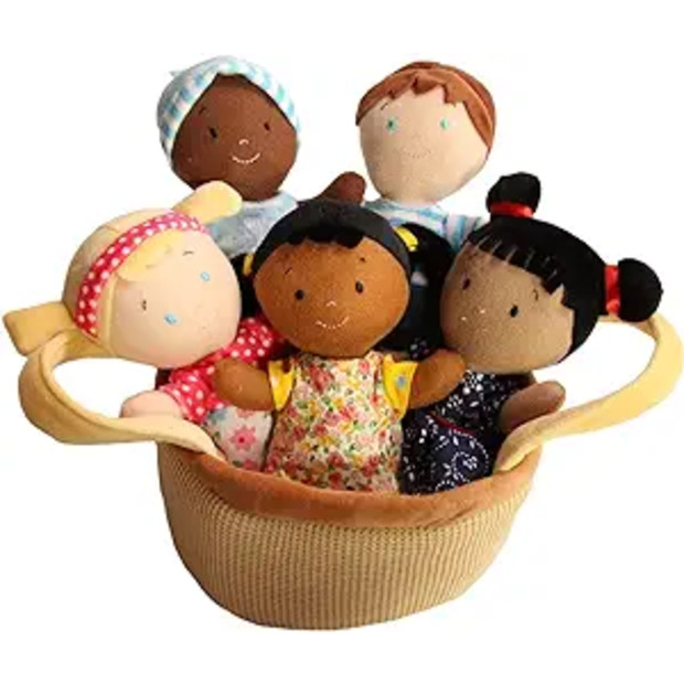 Snuggle Stuffs Basket of Buddies 8" Plush Diversity Dolls.