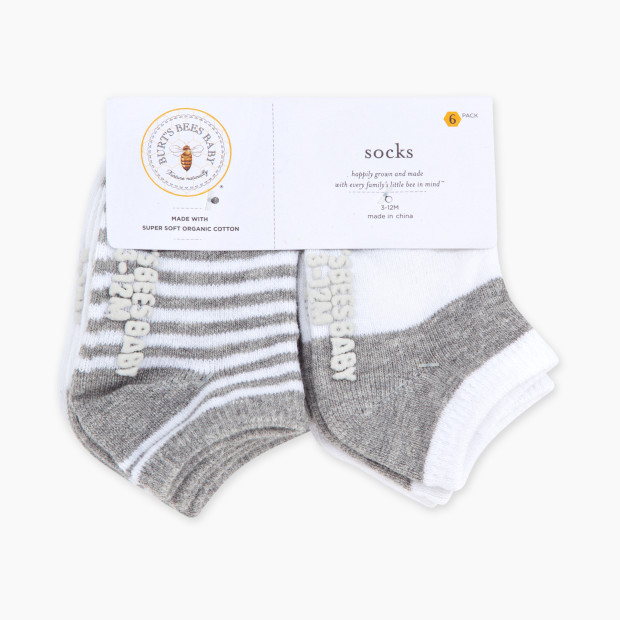 Burt's Bees Baby Ankle Socks (6 Pack) - Heather Grey Pattern, 3-12 Months.
