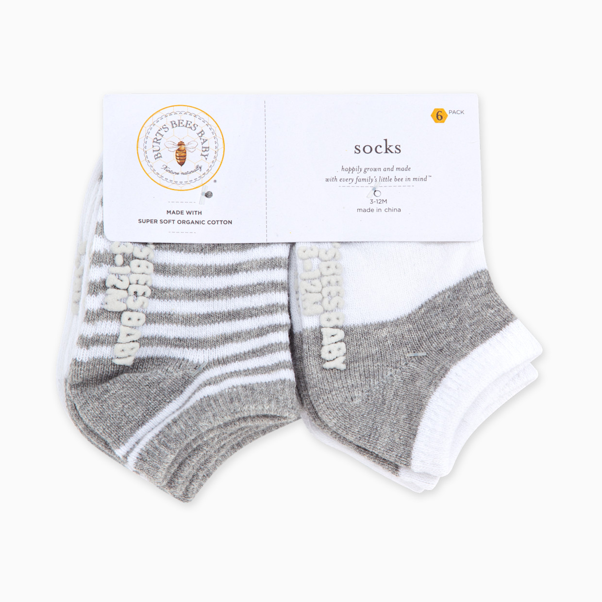 Burt's Bees Baby Ankle Socks (6 Pack) - Heather Grey Pattern, 0-3 M.