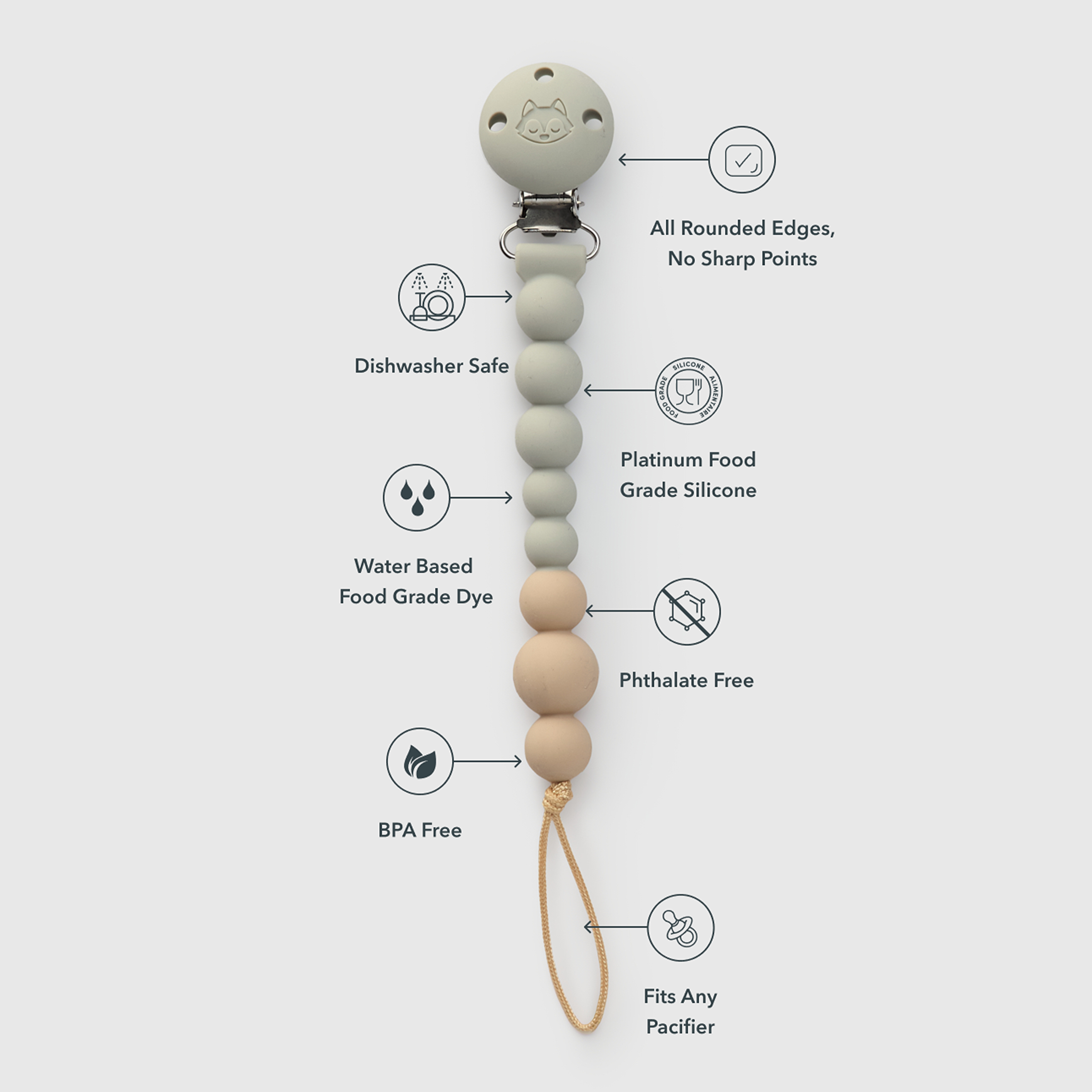 Loulou Lollipop OneC Pacifier Clip - Grey.