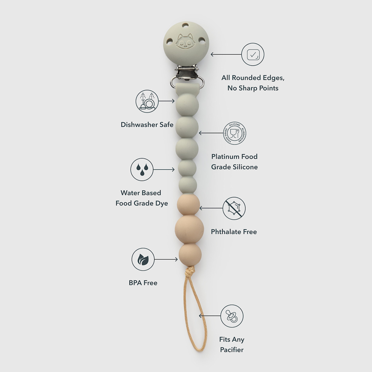 Loulou Lollipop OneC Pacifier Clip - Grey.