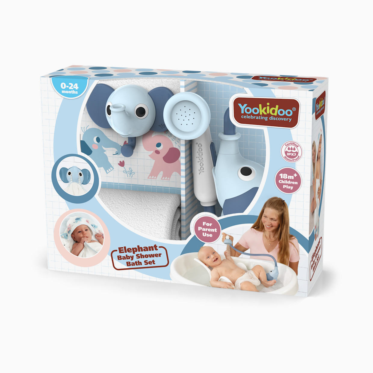 Yookidoo Elephant Baby Shower Bath Toy Set - Cloudy Blue.