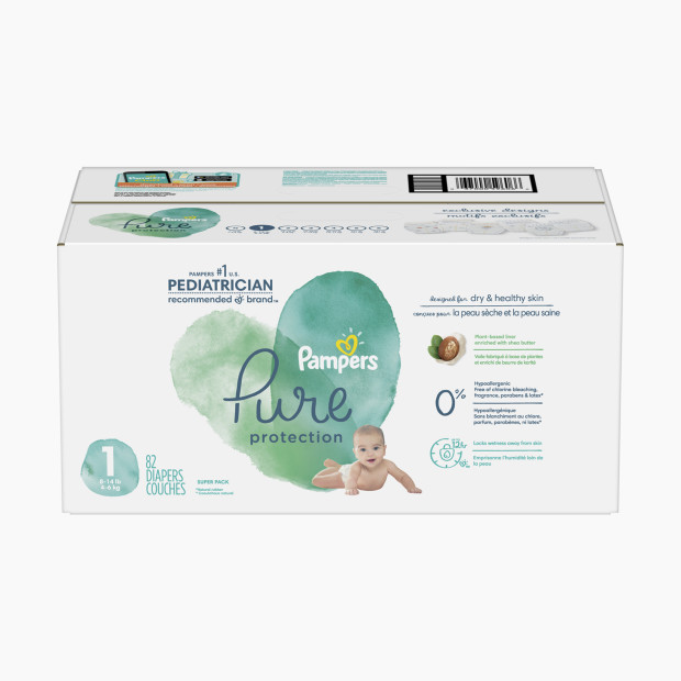 Pampers Pure Protection Disposable Diapers, Super Pack - Size 1,82 Count.
