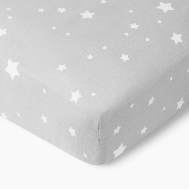 Newton Baby 2-Pack Organic Cotton Breathable Mini Crib Sheets - Stardust In Twilight Grey + Solid White.