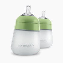 Nanobebe Flexy Silicone Baby Bottle, Anti-Colic, Natural Feel, Non-Collapsing Nipple, Non-Tip Stable Base, Easy to Clean 2-Pack, Sage, 9oz