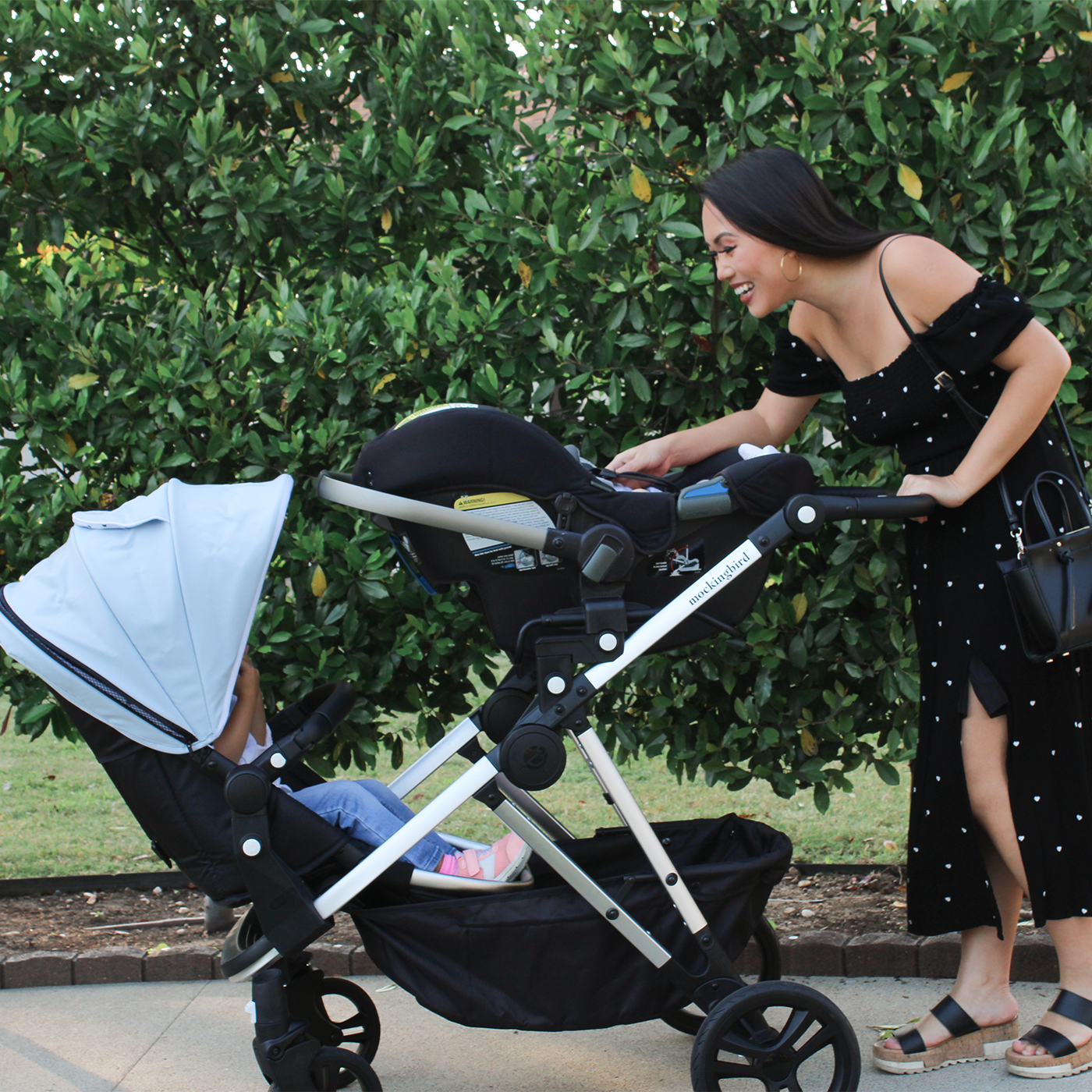 mockingbird double stroller with car seat