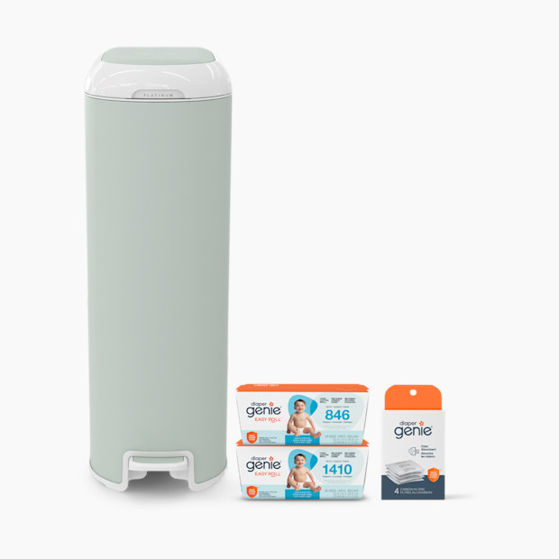 Diaper Genie Platinum Stainless Steel Diaper Pail Gift Set.