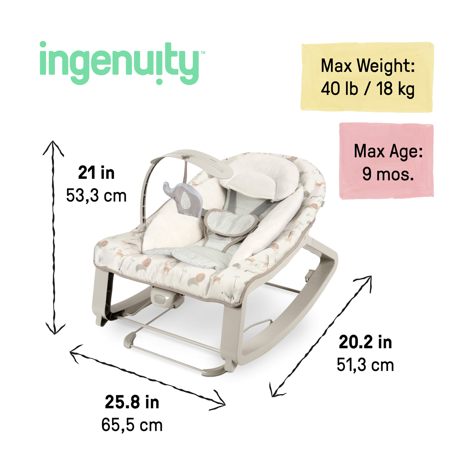 Ingenuity Keep Cozy 3-in-1 Vibrating Infant & Toddler Baby Bouncer and Rocker Chair - Safi.