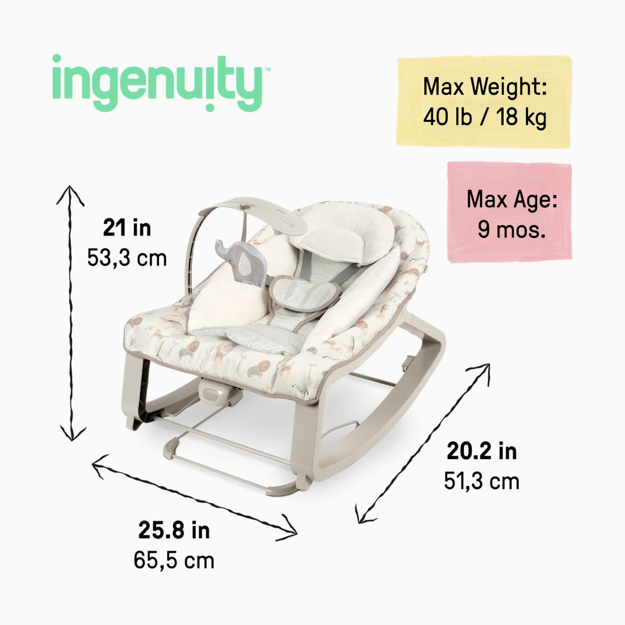 Ingenuity Keep Cozy 3-in-1 Vibrating Infant & Toddler Baby Bouncer and Rocker Chair - Safi.