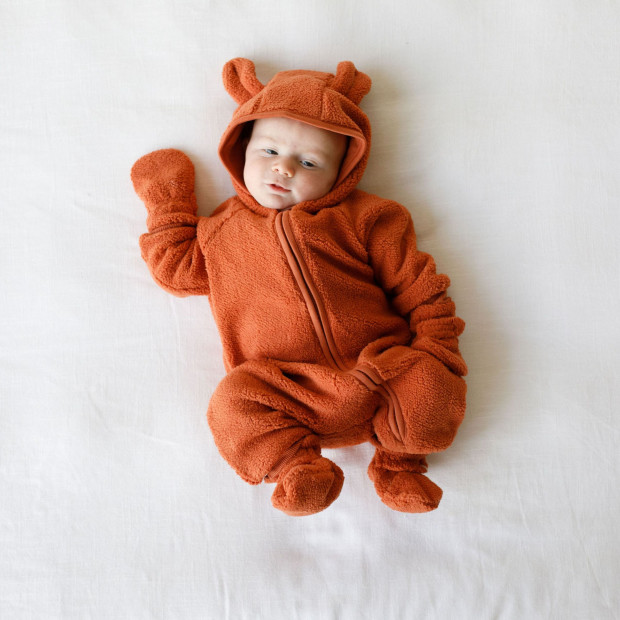 Goumi Kids x Babylist Fleece Bear Ear Baby Bunting Suit - Clay, 0-3 M.