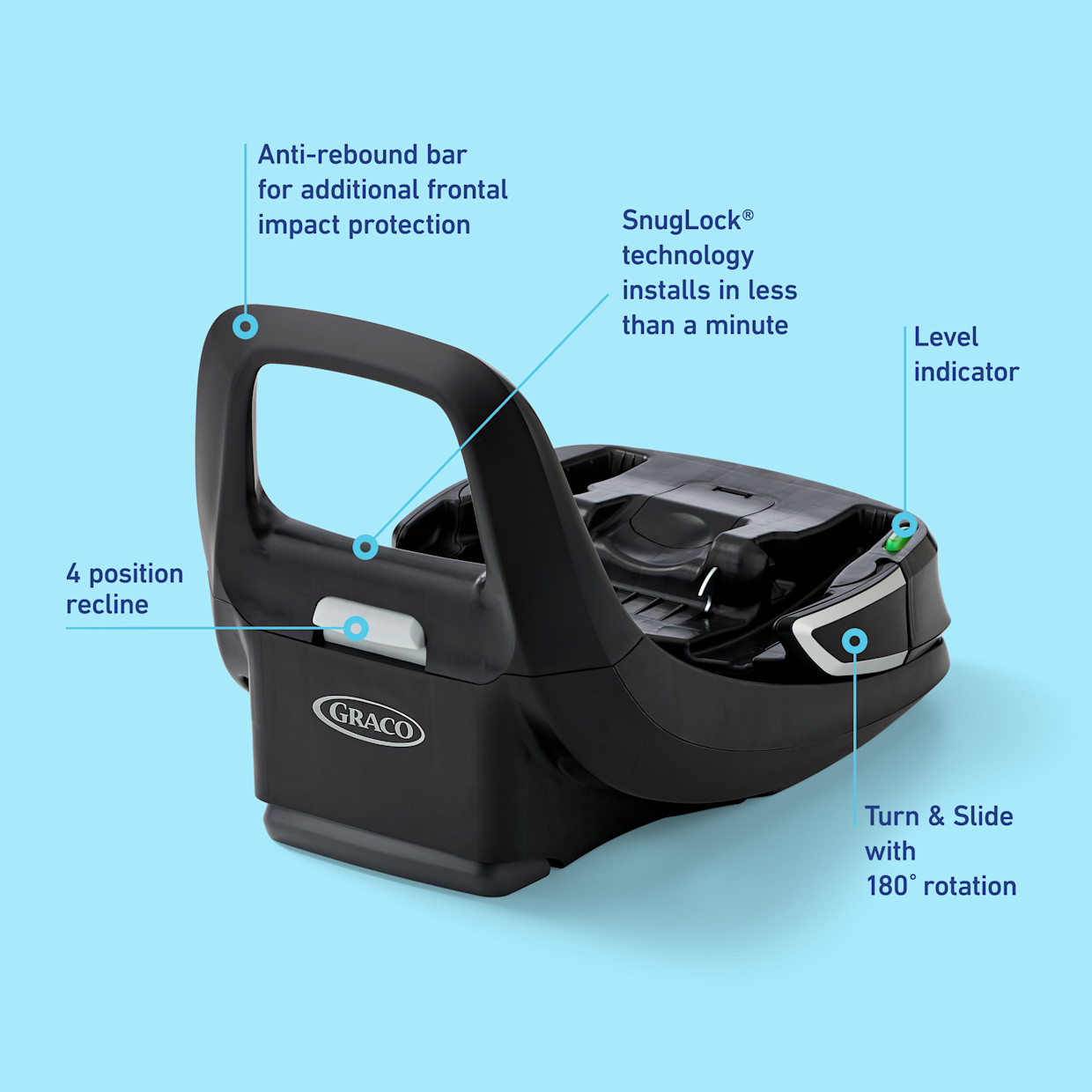 Graco SnugRide Turn & Slide Rotating Infant Car Seat Base - Black.