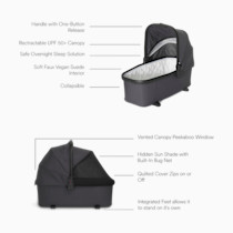 Details of the foldable bassinet features and components