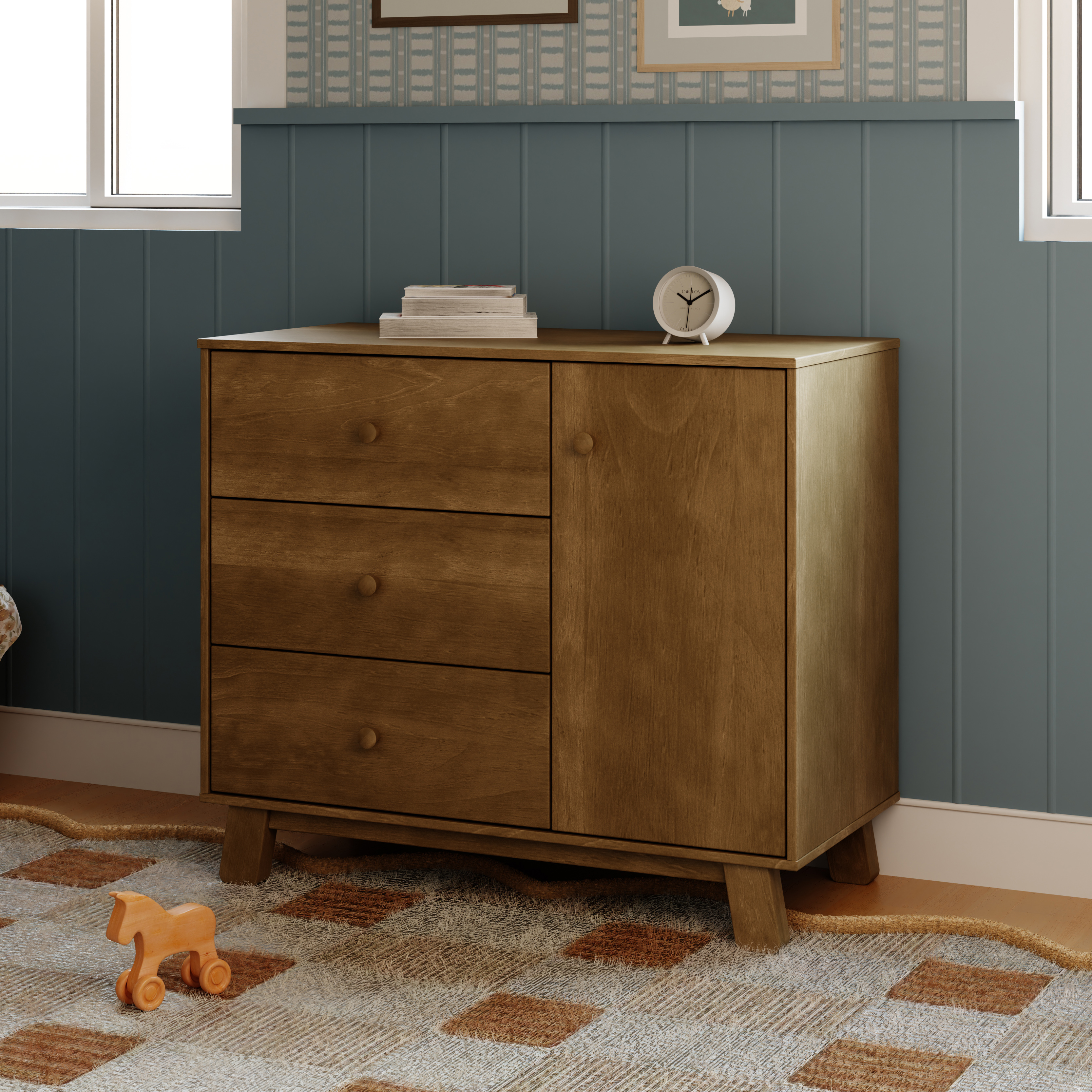 babyletto Hudson Modern 3-Drawer Dresser - Natural Walnut.