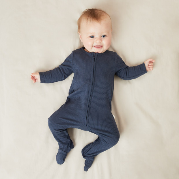 MORI Ribbed Clever Zip Footed Baby Pajamas - Ribbed Navy, 3-6 M.