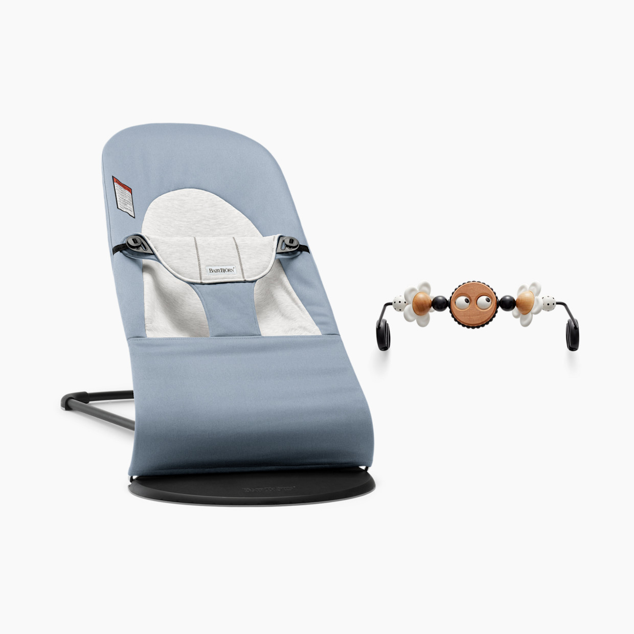BabyBjörn Bouncer Balance Soft and Toy Bar Bundle - Blue/Bw Googly Eyes.