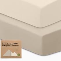 2-Pack Waterproof Baby Crib Sheets for Boys, Girls - 52x28 Viscose Derived from Bamboo Toddler Bed Sheet Neutral, Fitted Crib Mattress Protector Cover for Baby Bedding, Soft & Gentle (Ecru)