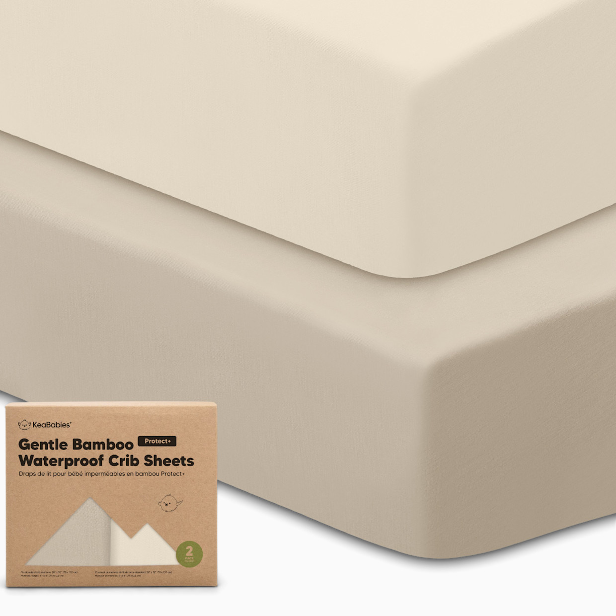 KeaBabies 2-Pack Isla (Protect+) Waterproof Crib Sheets - Ecru.