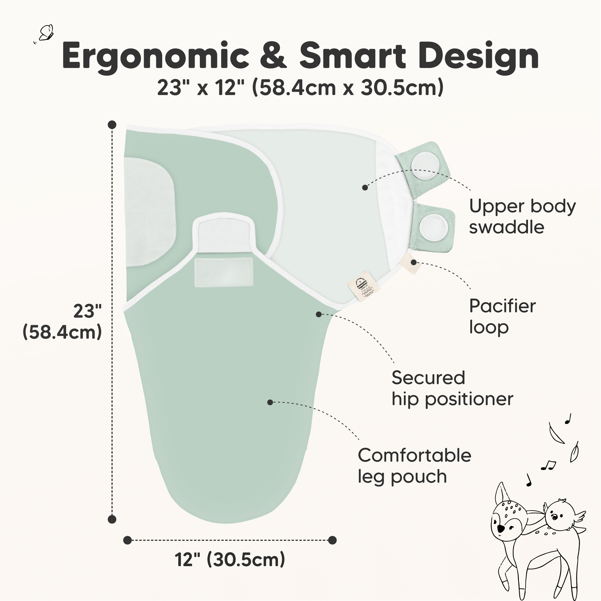 KeaBabies Soothe Swaddle Wraps (3 Pack) - Sage, One Size, 3.