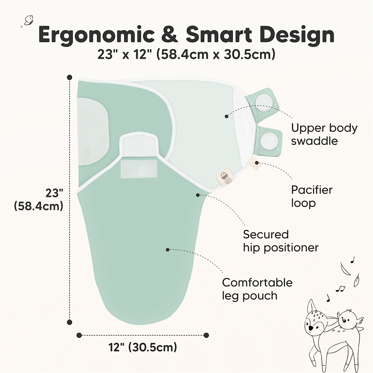KeaBabies Soothe Swaddle Wraps (3 Pack) - Sage, One Size, 3.