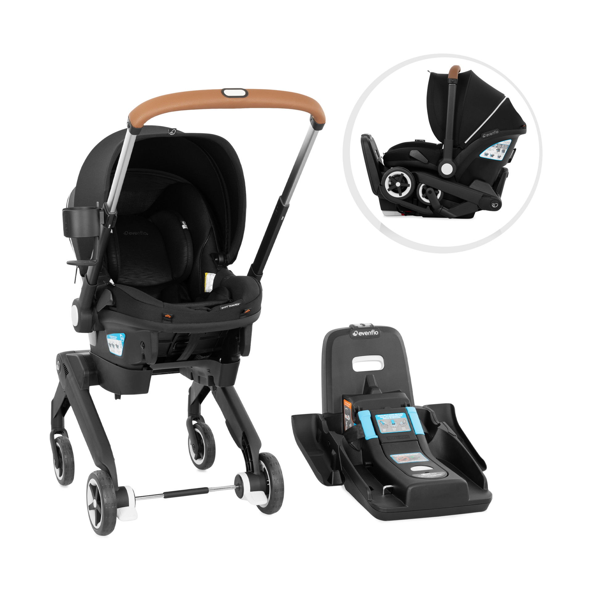 Evenflo Gold Shyft DualRide Infant Car Seat Stroller Combo w Carryall Storage & Extended Canopy.