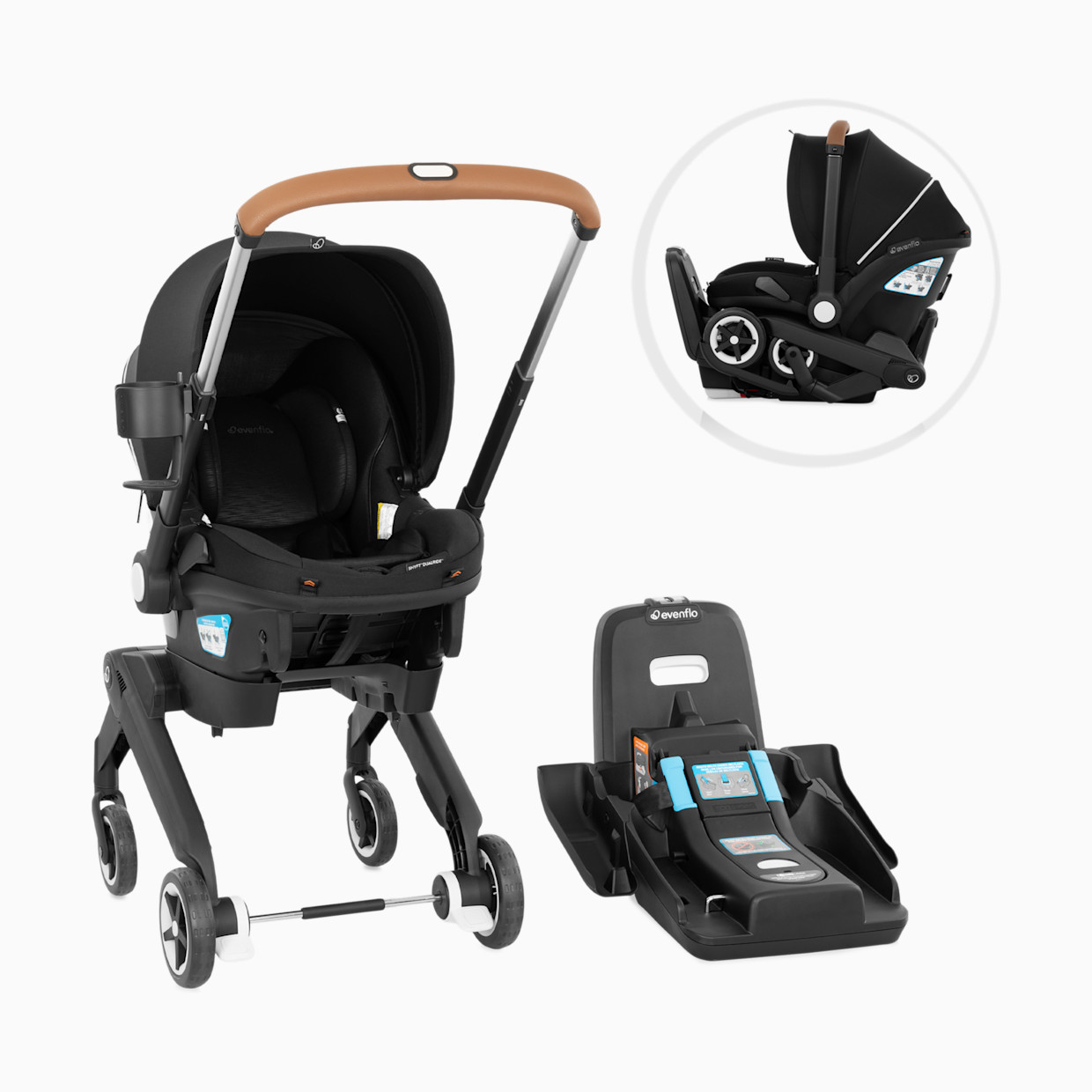 Evenflo Gold Shyft DualRide Infant Car Seat Stroller Combo w Carryall Storage & Extended Canopy - Onyx.